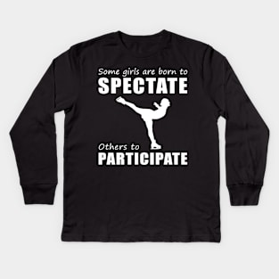 Glide & Giggle! Funny 'Spectate vs. Participate' Ice-Skating Tee for Girls! Kids Long Sleeve T-Shirt